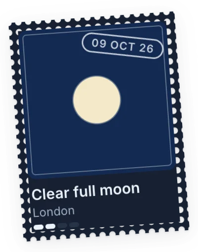 Clear full moon stamp, earned in London on 9 October.