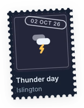 Thunder day stamp, earned in Islington on 2 October.